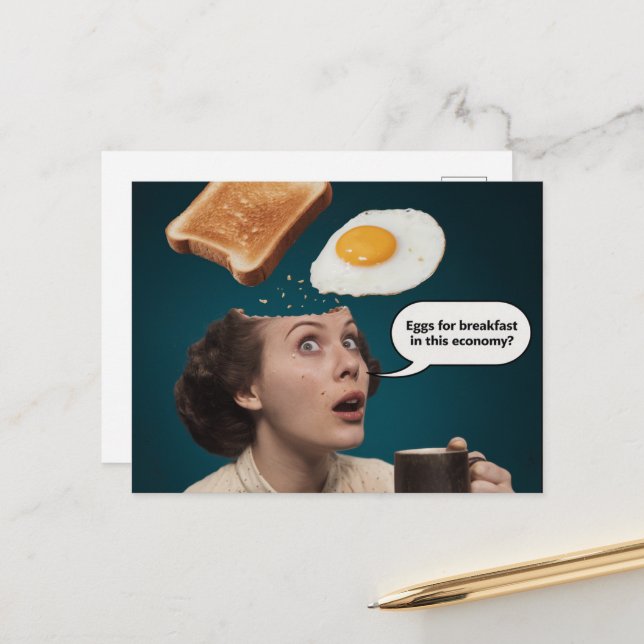 Carte Postale Oeufs Pour Le Petit Déjeuner, Économie Femme Café  (Devant/Arrière en situation)