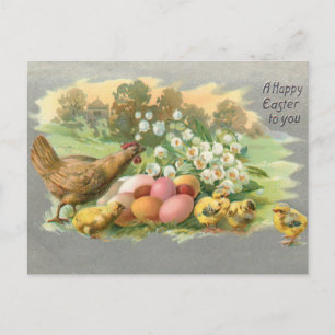 Carte Postale Oeufs vintages de Pâques, poules et poules