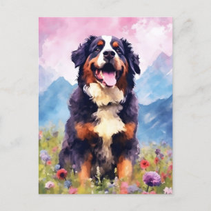 Carte Postale OEuvre colorée d'aquarelle du chien de montagne be