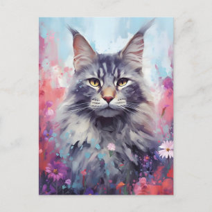 Carte Postale OEuvre colorée d'aquarelle du Maine Coon
