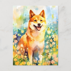 Carte Postale OEuvre colorée d'aquarelle Shiba Inu