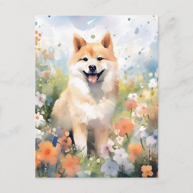 Carte Postale OEuvre colorée d'aquarelle Shiba Inu (Devant)