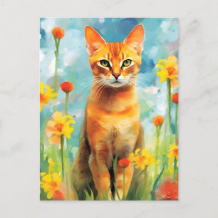 Carte Postale Œuvre d'art à l'aquarelle colorée de chat abyssin