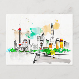 Carte Postale œuvre d'art à l'encre complexe de l'horizon de Sha