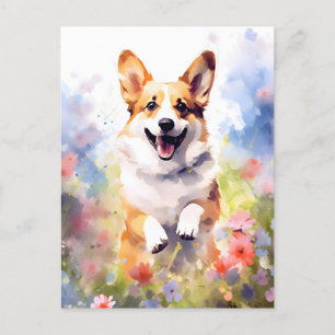 Carte Postale Œuvre d'art aquarelle colorée de Corgi