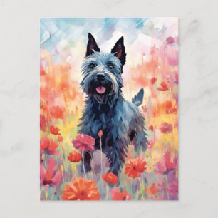 Carte Postale Œuvre d'art aquarelle colorée de Terrier Écossais
