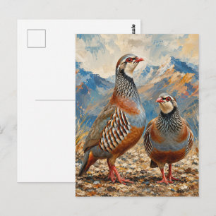 Carte Postale Œuvre d'art de couple de perdrix chukar 