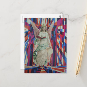 Carte Postale Œuvre d'art en collage d'un ange rétro traversant 