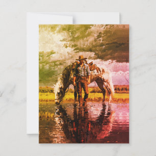Carte Postale Œuvre d'art murale Cowboy et Cheval - Western