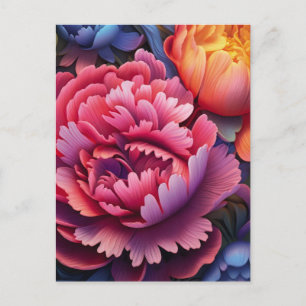 Carte Postale Œuvre d'art murale florale aux pivoines roses vibr