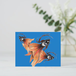 Carte Postale Œuvre d'art originale sur l'œil d'or Poisson rouge