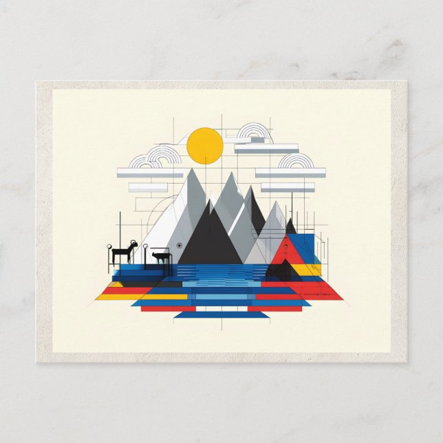 Carte Postale Œuvre d'art remixée par l'IA Bauhaus Montagnes (Devant)