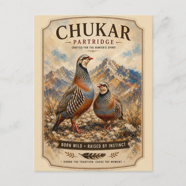 Carte Postale Œuvre d'art représentant un couple de perdrix chuk (Devant)