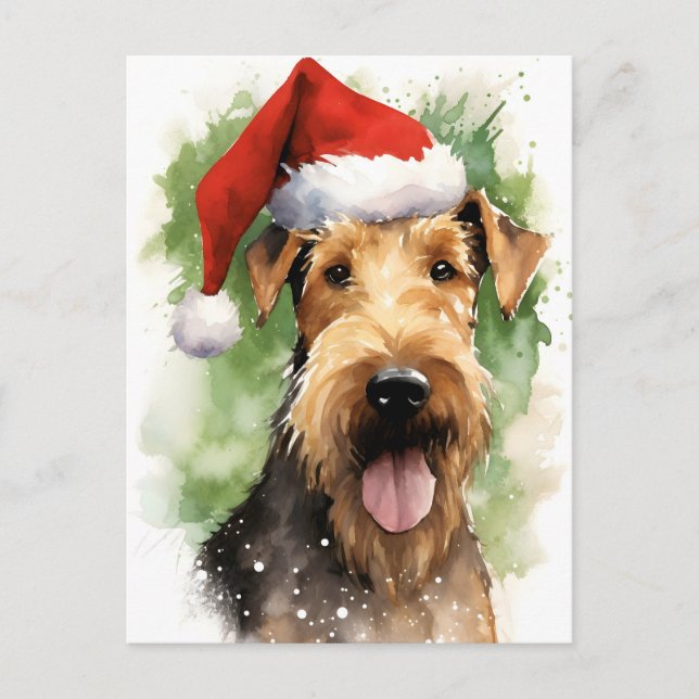 Carte Postale OEuvre de peinture de Noël Airedale Terrier (Devant)