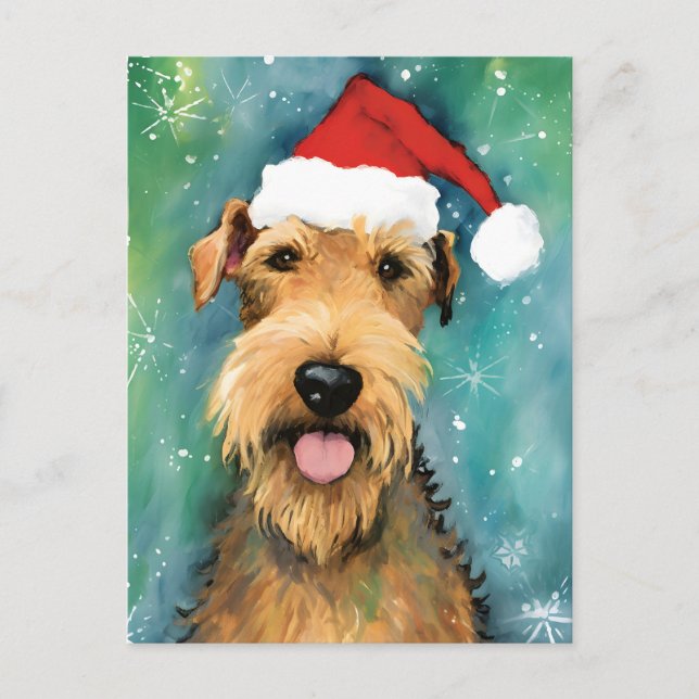 Carte Postale OEuvre de peinture de Noël Airedale Terrier (Devant)