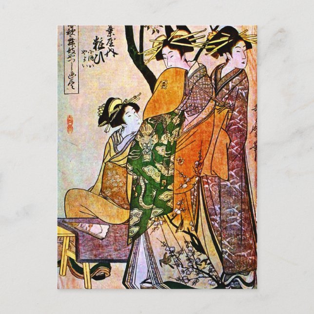 Carte Postale Oeuvre japonaise vintage avec Geisha (Devant)