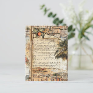 Carte Postale Oeuvre méditerranéenne vintage avec Palm et Script
