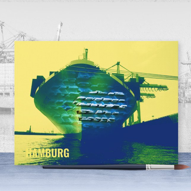 Carte Postale Oeuvre moderne de Hambourg Port Ship Sachers (Modern Hamburg Port Ship Sachers Artwork Postcard ©Susanne Sachers - Sunny Mind Design 🌞)