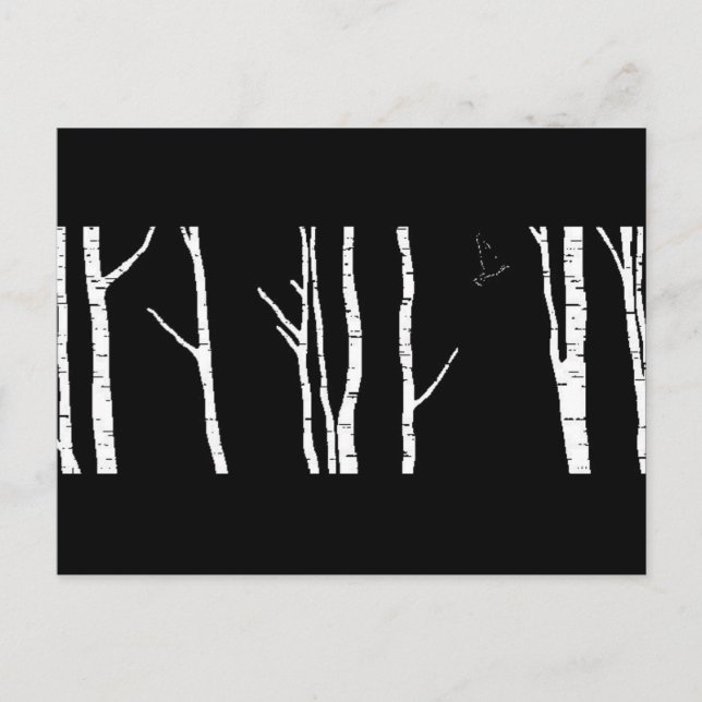 Carte Postale OEuvre originale d'oiseaux et de bouleaux argentés (Devant)