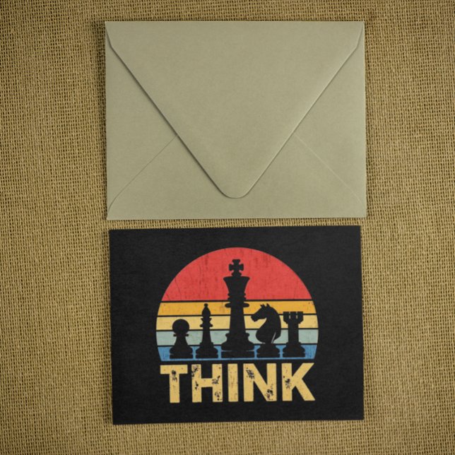 Carte Postale Oeuvre vintage d'échecs Sunset - Inspirer "Think" (Vintage Sunset Chess Artwork – Inspiring Think Postcard)