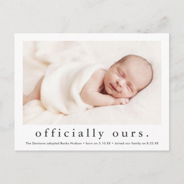 Carte Postale Officiellement à nous | Adoption de photo minimale (Devant)