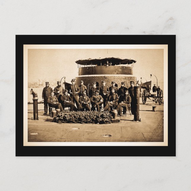 Carte Postale Officiers sur le pont d'Ironclad Moniteur de guerr (Devant)