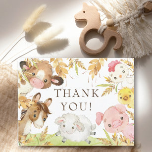 Carte Postale Oh Baby Farm Animaux Baby shower Merci