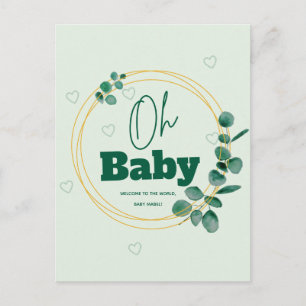 Carte Postale Oh Baby Feuilles d'Eucalyptus  Baby Shower