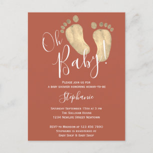 Carte Postale Oh Baby Terracotta Baby shower Postcard Invitation