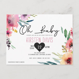 Carte Postale Oh Baby Watercolor Floral Girl Baby shower