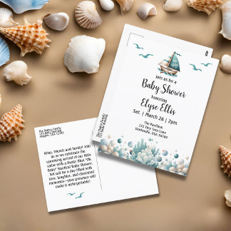 Carte Postale "Oh, bébé" Baby shower bleu marine rustique