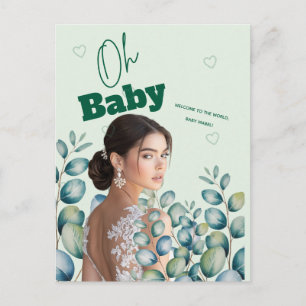 Carte Postale Oh Bébé Feuilles d'Eucalyptus  Baby Shower