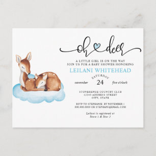 Carte Postale Oh Deer Baby shower Aquarelle Bleu Cloud