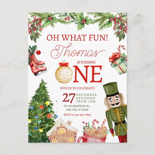 Carte Postale Oh Quel Amusement Noël Hiver Premier Anniversaire (Devant)