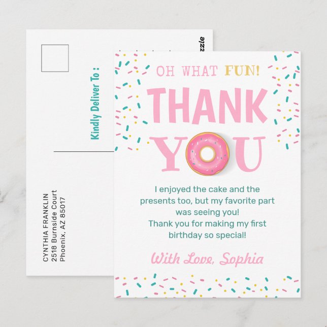 Carte Postale Oh Quelle Fête D'anniversaire Donut Amusant Merci  (Devant / Derrière)