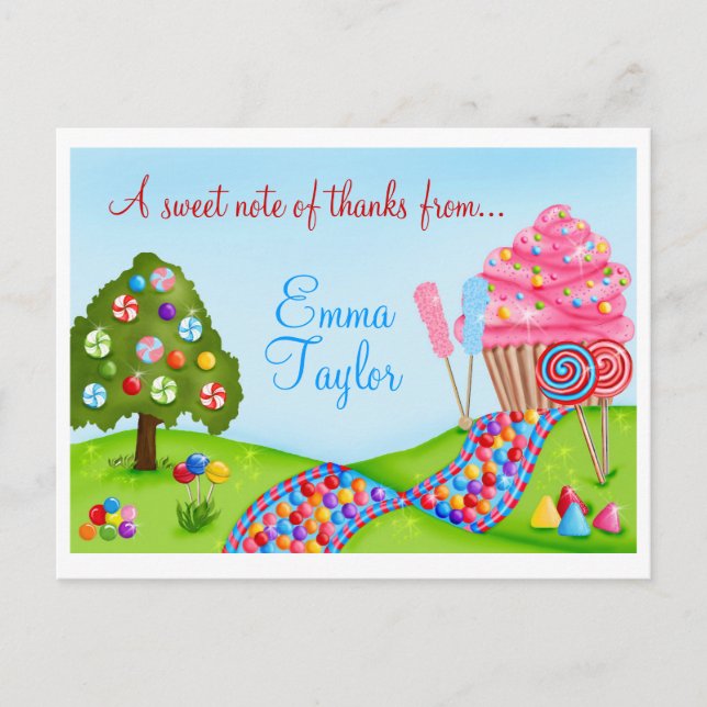 Carte Postale Oh Sweet Candy Land Cupcakes et Lollipops (Devant)