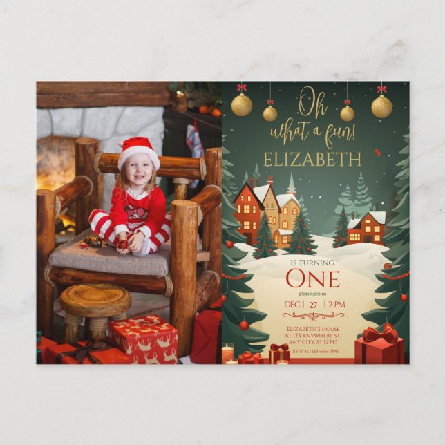 Carte Postale Oh What Fun 1st Birthday Photo Christmas  (Devant)