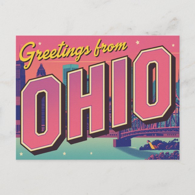 Carte Postale Ohio City Skyline Pop Art (Devant)