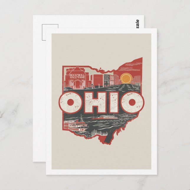 Carte Postale Ohio Retro Voyage Design Icone États-Unis (Devant / Derrière)