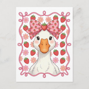 Carte Postale Oie fraise femme été noeud