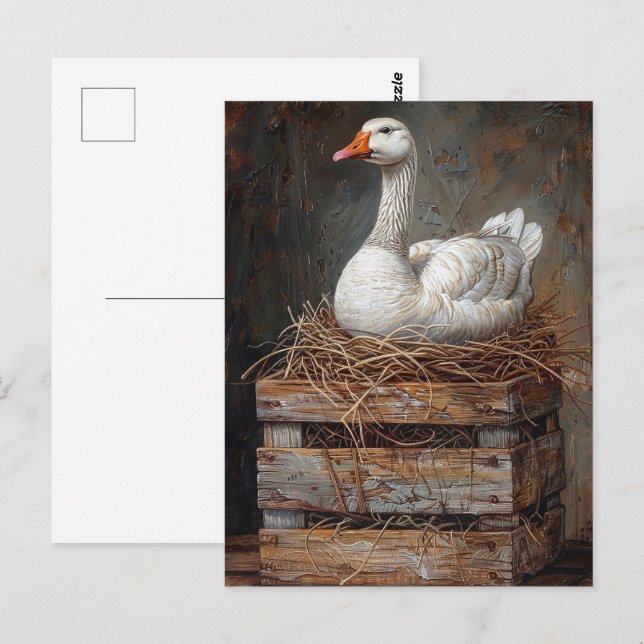 Carte Postale Oie sur une peinture nivale (Devant / Derrière)