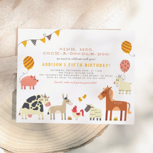 Carte Postale Oink Moo Cock-a-doodle-doo Fun Farm Birthday Party