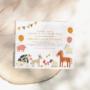 Carte Postale Oink Moo Cock-a-doodle-doo Fun Farm Birthday Party