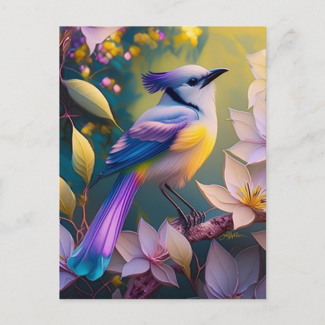 Carte Postale Oiseau à poitrine jaune violet (Devant)
