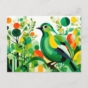 Carte Postale Oiseau Abstrait Se Trouvant Sur Une Branche