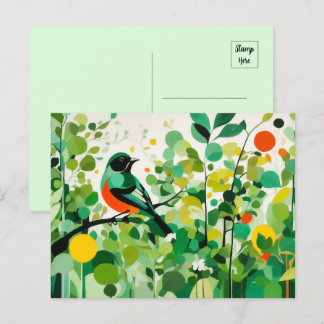 Carte Postale Oiseau Abstrait Se Trouvant Sur Une Branche