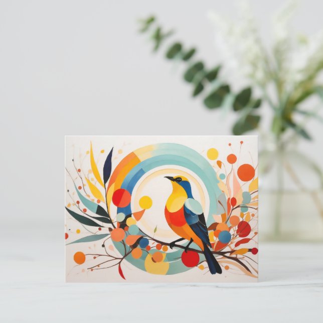 Carte Postale Oiseau Abstrait Se Trouvant Sur Une Branche (Debout devant)