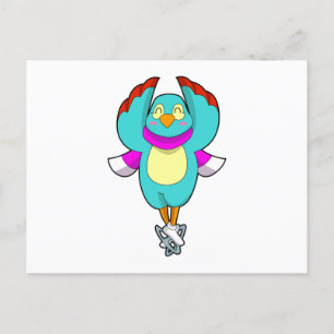 Carte Postale Oiseau au patinage sur glace avec des patins à gla