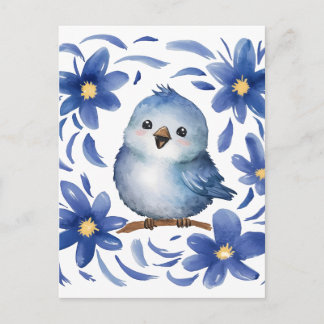 Carte Postale Oiseau bleu avec des fleurs