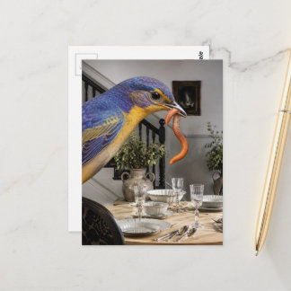 Carte Postale Oiseau bleu dans le salon Collage surréaliste